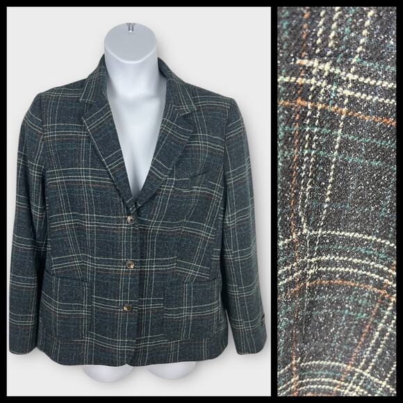 Vintage L.L. Bean Blue Tweed Wool Silk Blend Blazer Women's XL Bellandi - Picture 1 of 8